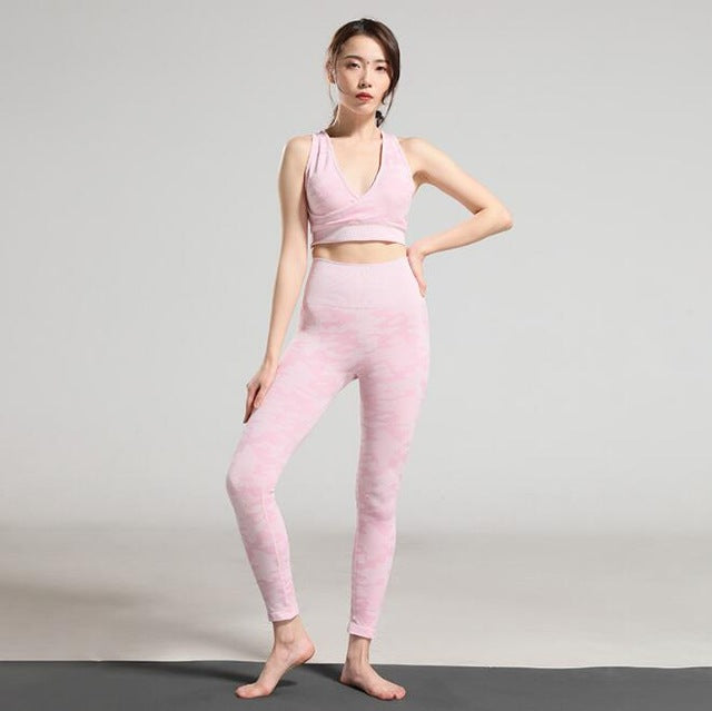2PCS Sports Suits Women's Camouflage Yoga Sets Women GYM Fitness Clothing Sportswear Women Sports Running Bra+Leggings
