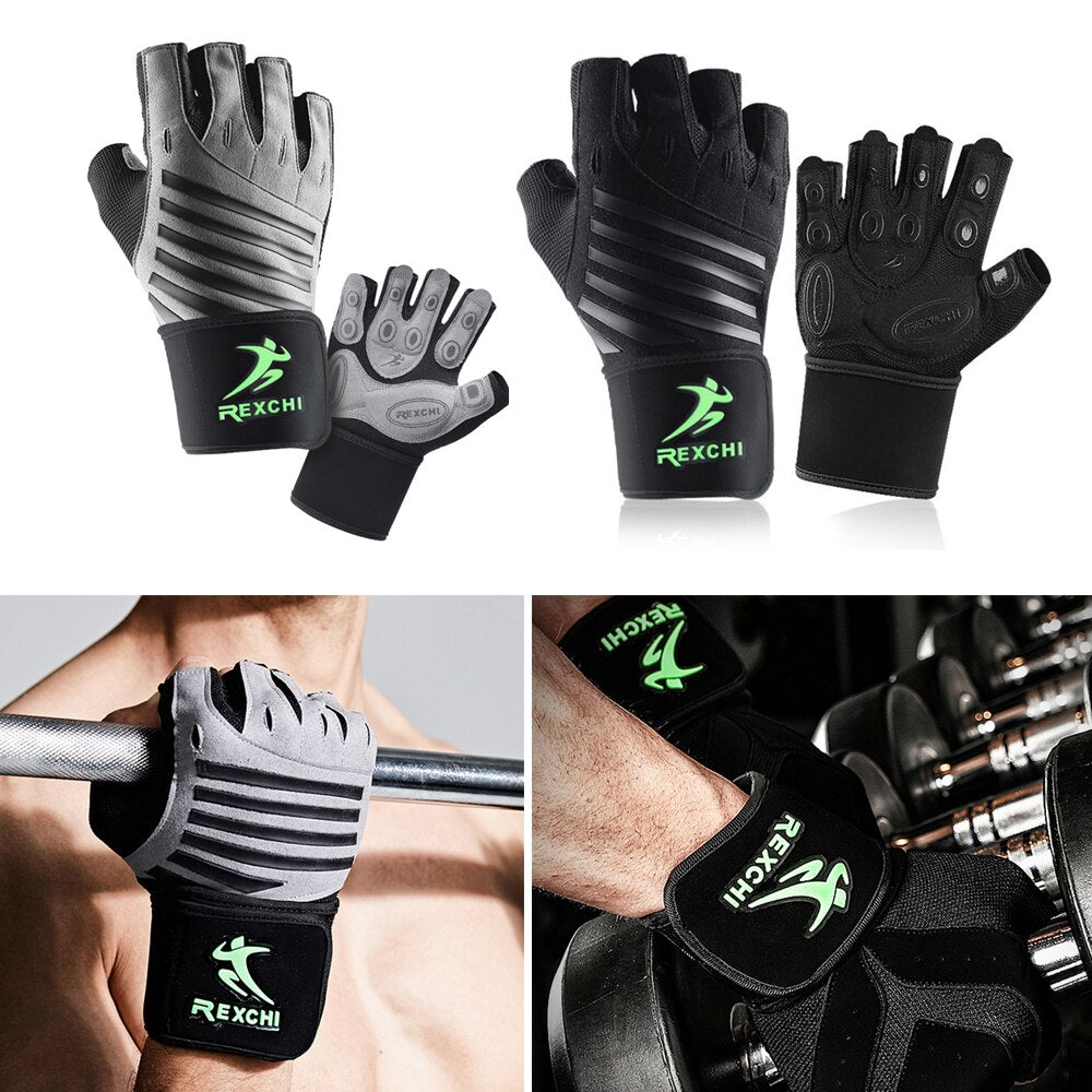 1 Pair Of Half Finger Gloves With Gym Fitness Wrist Support Unisex Workout Gloves Power Weight Protection Equipment