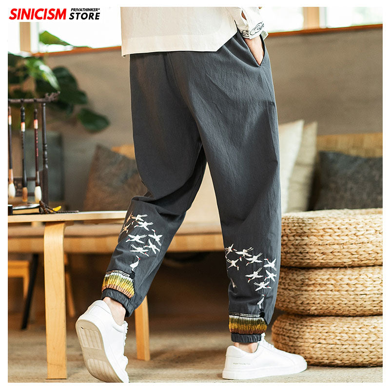 Sinicism Store Men's Oversize Casual Embroidery Pants Men 3 Colors Fitness Chinese Style Trousers Male 2019 Autumn 5XL Clothing