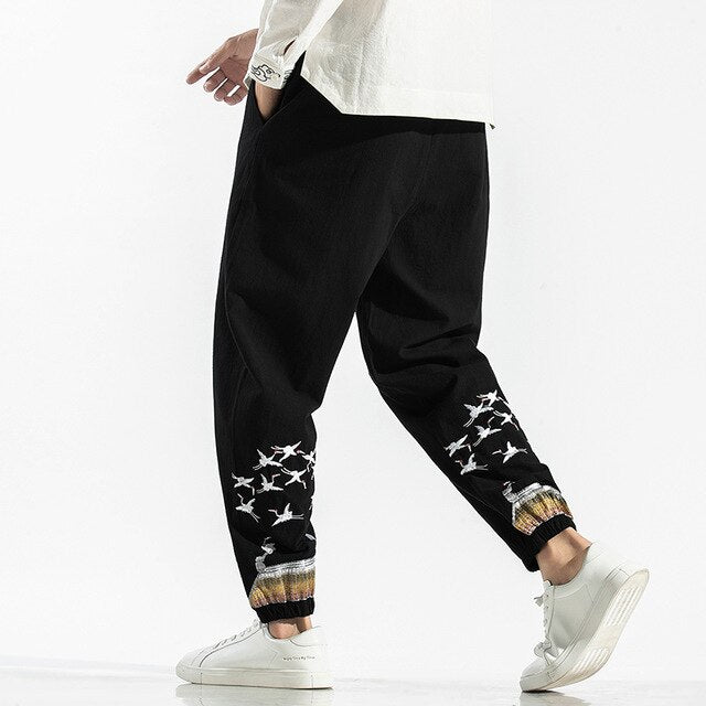 Sinicism Store Men's Oversize Casual Embroidery Pants Men 3 Colors Fitness Chinese Style Trousers Male 2019 Autumn 5XL Clothing