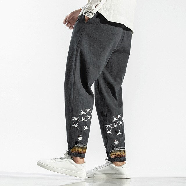 Sinicism Store Men's Oversize Casual Embroidery Pants Men 3 Colors Fitness Chinese Style Trousers Male 2019 Autumn 5XL Clothing