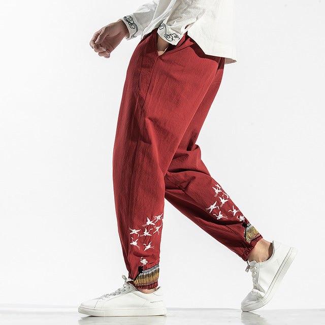 Sinicism Store Men's Oversize Casual Embroidery Pants Men 3 Colors Fitness Chinese Style Trousers Male 2019 Autumn 5XL Clothing