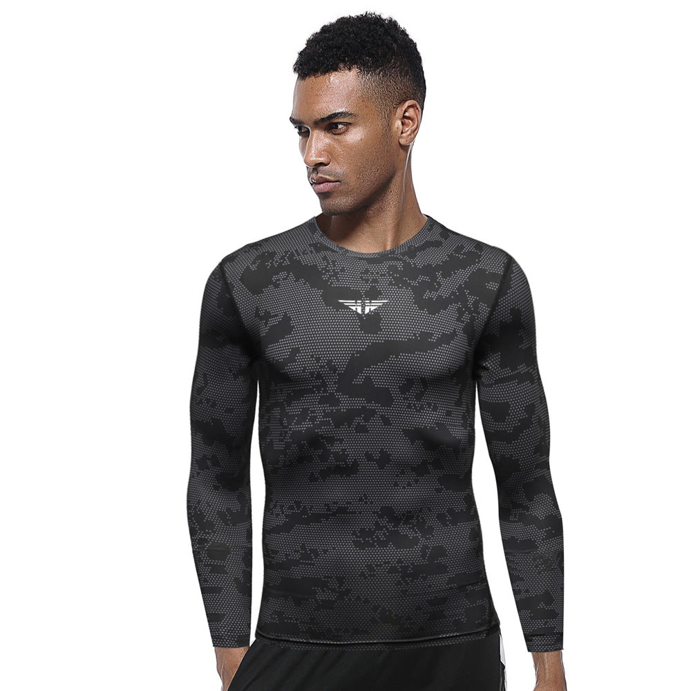 UABRAV Quick Dry Men's Compression Shirt Long Sleeves T-shirt Gym Fitness Running Sports Clothing Camouflage Crossfit Lycra Tops