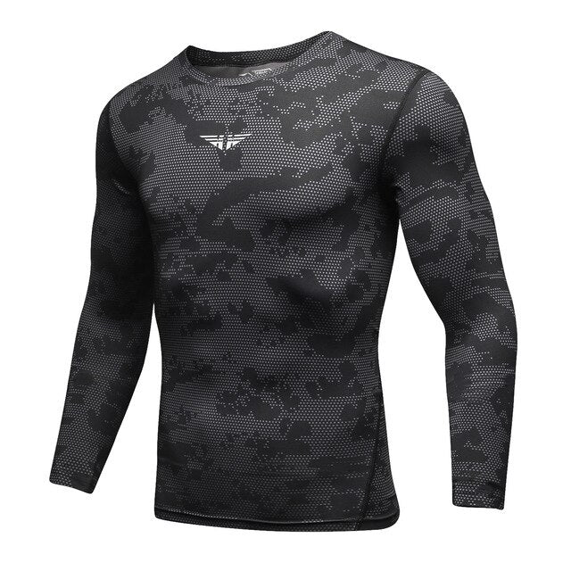 UABRAV Quick Dry Men's Compression Shirt Long Sleeves T-shirt Gym Fitness Running Sports Clothing Camouflage Crossfit Lycra Tops