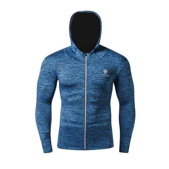 New Winter Autumn Hoodies Sport Shirt Men Hat Zipper Running Jackets Fitness Gym Sports Clothing Sport Top Men's Sportswear 2019