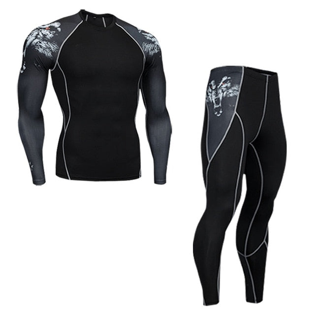men's clothing compression men t-shirt + leggings rashgard kit long sleeves top for fitness man tracksuit thermal underwear base