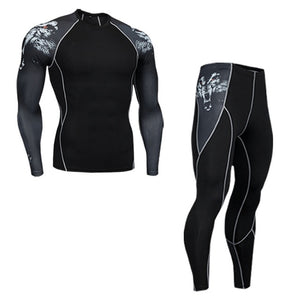 men's clothing compression men t-shirt + leggings rashgard kit long sleeves top for fitness man tracksuit thermal underwear base