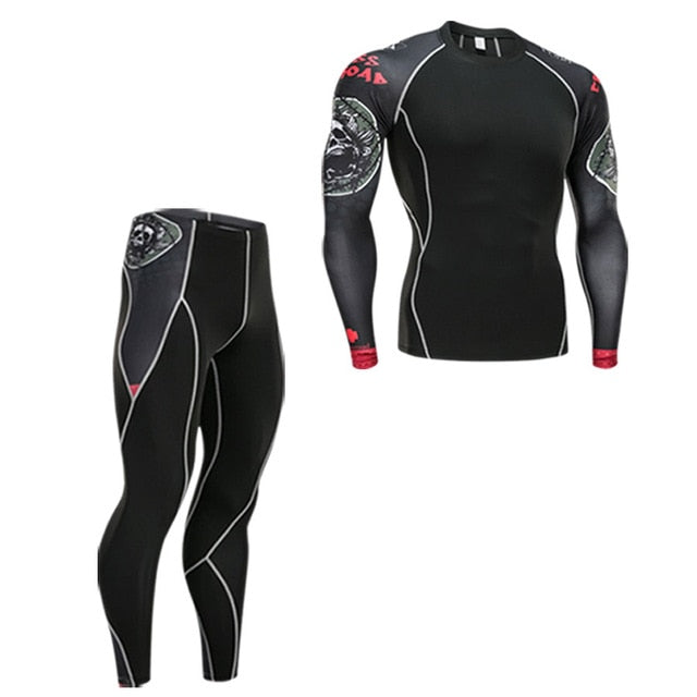 men's clothing compression men t-shirt + leggings rashgard kit long sleeves top for fitness man tracksuit thermal underwear base