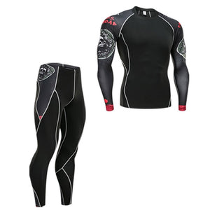 men's clothing compression men t-shirt + leggings rashgard kit long sleeves top for fitness man tracksuit thermal underwear base