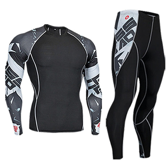 men's clothing compression men t-shirt + leggings rashgard kit long sleeves top for fitness man tracksuit thermal underwear base