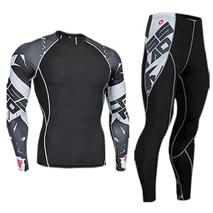 men's clothing compression men t-shirt + leggings rashgard kit long sleeves top for fitness man tracksuit thermal underwear base