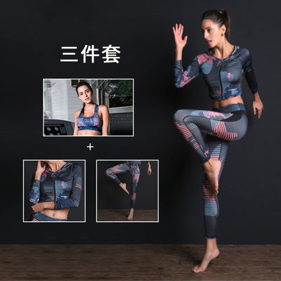 New Sportswear Ladies Suit Four-piece Printing Sports Fitness Clothes Jacket Long-sleeved zipper Women's Clothing Yoga Set